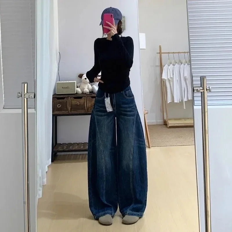 Y2k Womens Jeans Loose Fit Straight Leg Wide Trousers Baggy Denim Pants Casual Streetwear High Waist Vintage Washed Y2k Jeans