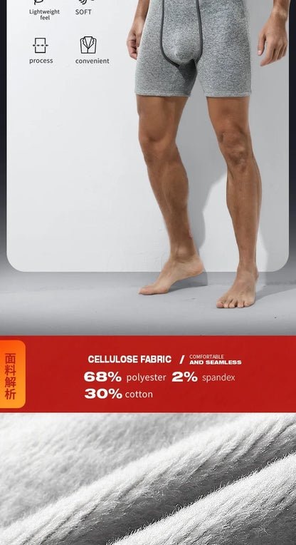 Men's thermal underwear men's fleece thickened anti-wear leg lengthened boxers autumn winter boxer shorts head