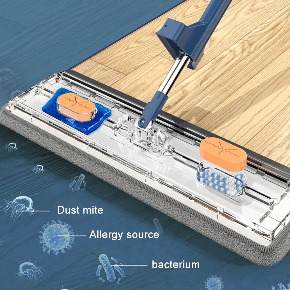 360 Rotating Microfiber Flat Mop - Self-Contained Lazy Floor Cleaner