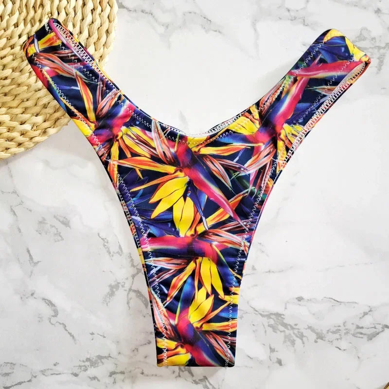 Sexy Flower Print Swimwear Women Briefs V Shape Bikini Bottom Brazilian Thong Swimsuit Classic Cut Bottoms Biquini Swim Short