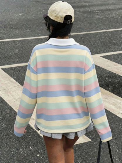 Women's Autumn Casual Lapel Button Color Block Geometric Pattern Long Sleeve Hoodie Top for Daily Travel