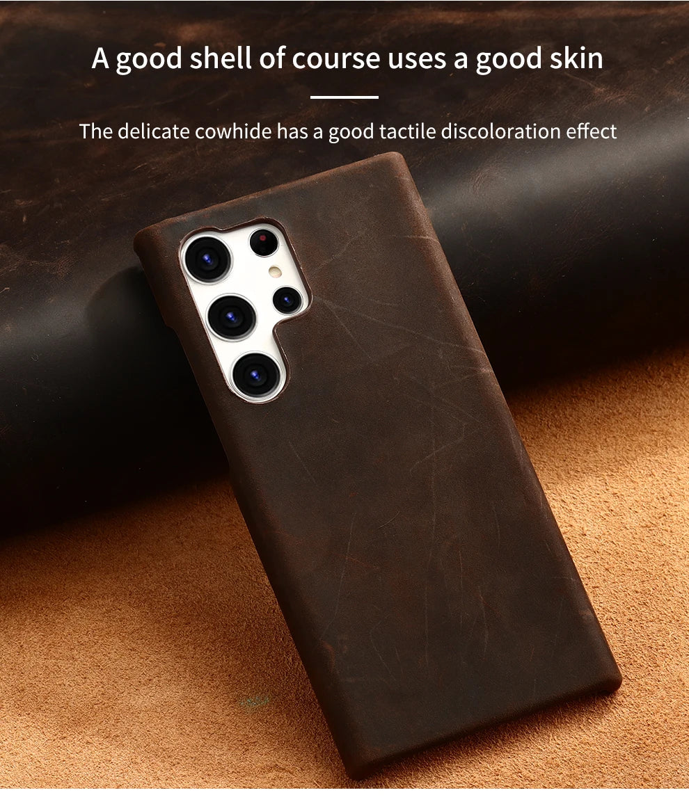 Leather Phone Case – LANGSIDI Genuine Pull-Up Retro Cover for Samsung Galaxy S25 Ultra