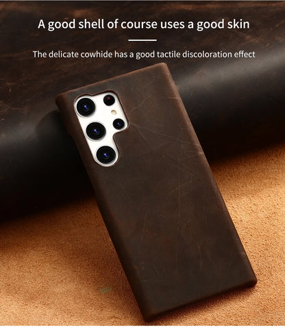 Leather Phone Case – LANGSIDI Genuine Pull-Up Retro Cover for Samsung Galaxy S25 Ultra