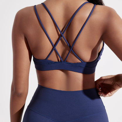 Solid Color Cross Fitness Bra Soft High Strength Women Tight Sport Top Comprehensive Training Gym Yoga Underwear With Chest Pad