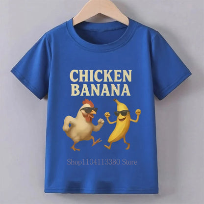 Banana Chicken Print Children T-shirts Summer Casual Fashion Funny Meme Short Sleeve Kids Tops Colorful O-Neck T-shirts