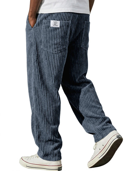 Winter Thick Warm Corduroy Sweatpants Men Fleece Liner Drawstring Straight Loose Track Pants Male Casual Fleece Thermal Trousers