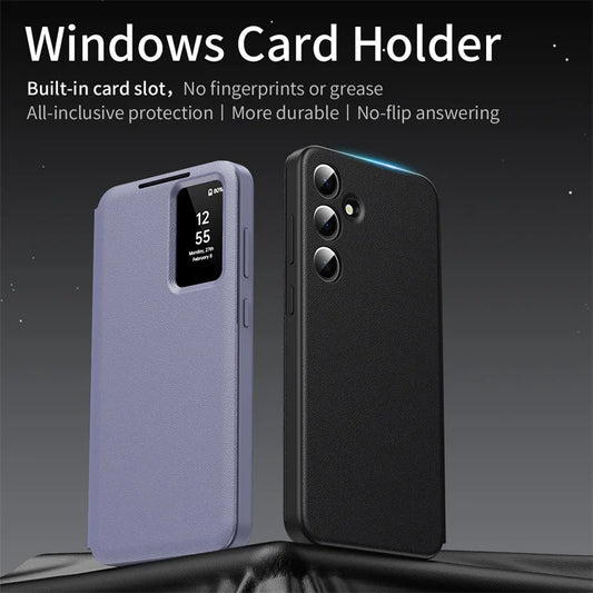 For Samsung Galaxy S25 S23 S24 S26 Ultra S25Plus Case Original PU Leather Card Pocke Flip Smart Display Transparent Window Cover