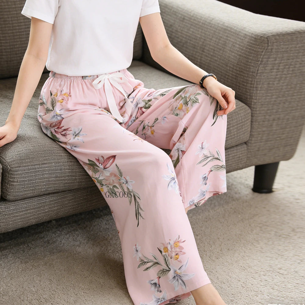 Women Cotton Casual Trousers Summer Loose Pajamas Home Pants Thin Wide Leg Pants Fashion Oversized Sleep Bottoms Korean Pants