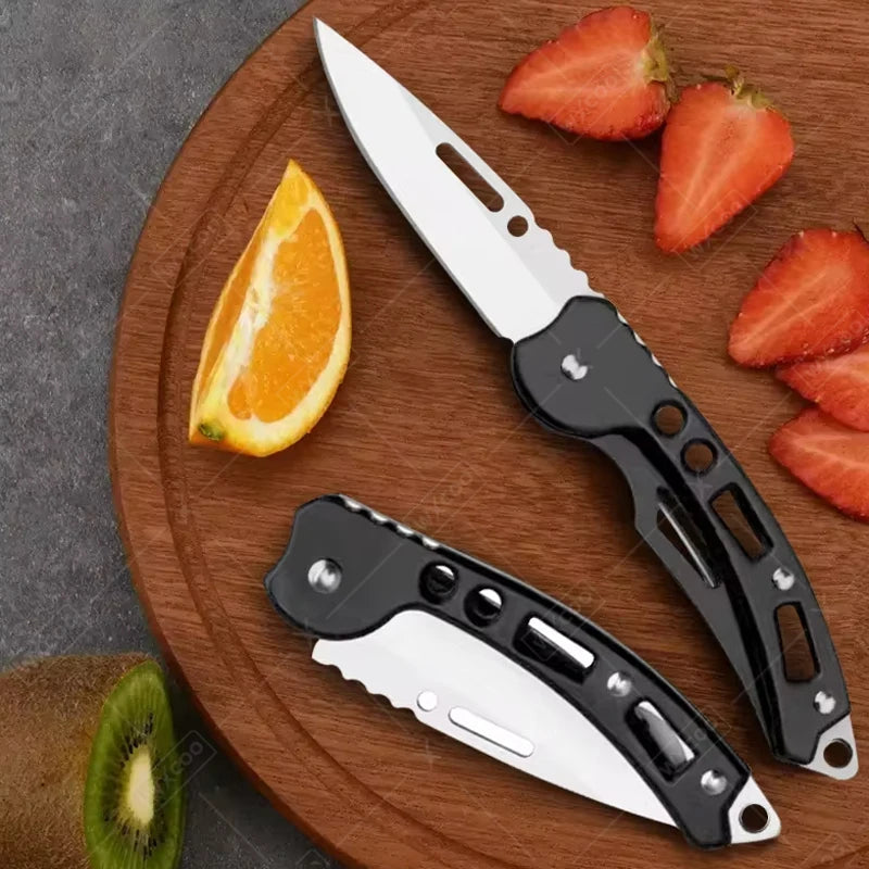 Stainless Steel Folding Fruit Knife with Keychain - Non-Slip Pocket Slicing Knife