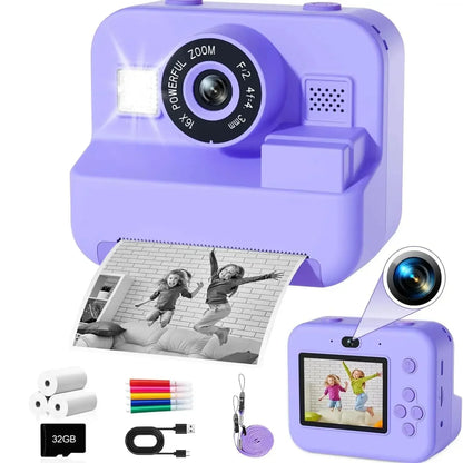 Kids Instant Print Camera - 48MP Digital Educational Thermal Photo Printer With 32GB Card