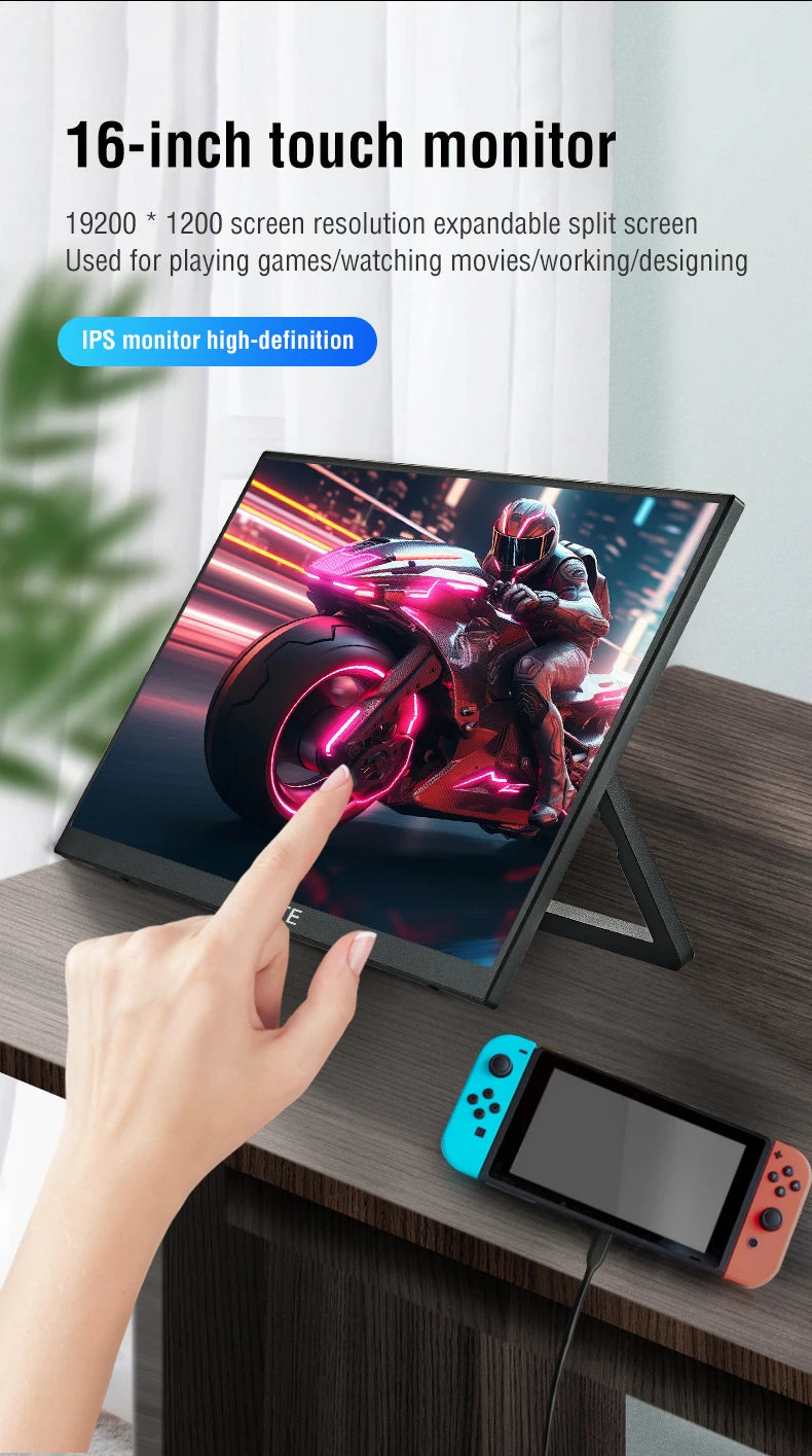 Portable Touch Monitor 16 Inch Gaming Screen - Matte HDR Portable Display with VESA Wall Mount