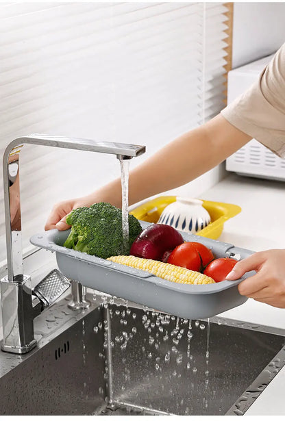 Sink Drain Rack – Adjustable Retractable Kitchen Shelf with Plastic Drain Basket