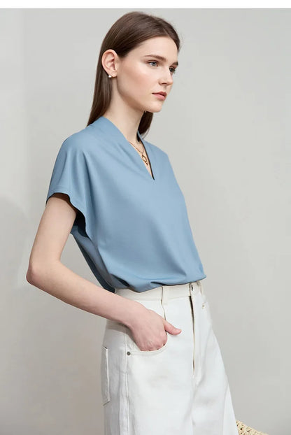 Women's V-Neck T-Shirt – Minimalist Stretch Solid Tee
