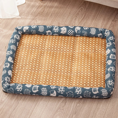 Square Summer Cooling Sleeping Dog Bed for Large Dog Cushion Spring Breathable Antislip Cat Bed bamboo Cat Mat Pet Bed for Dog