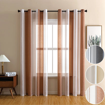Striped Sheer Curtains | Soft Voile Fabric Semi Sheer Drapes - Eyelet Panels for Office & Home