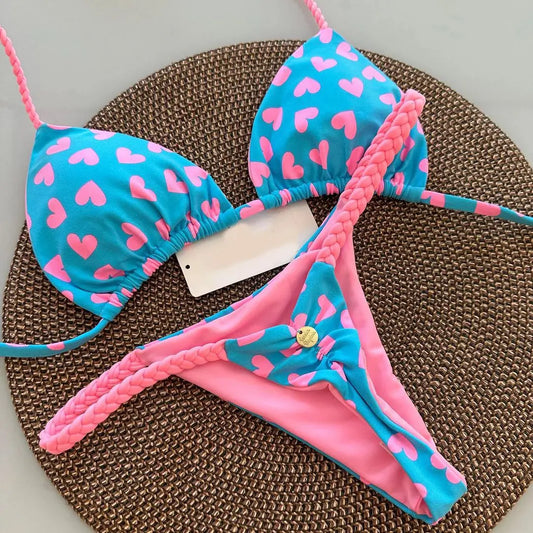 Womens G-String Bikini - Split Print Swimwear for Beach Holiday - ZOOMNSTORE