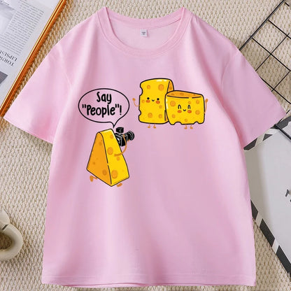 Funny Cute Cheese Print T Shirt Men Women Cuasal Cotton Short Sleeve Round Neck Tshirt Streetwear Loose Soft T-shirt Clothing