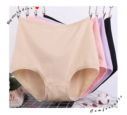3pcs Cotton Women Panties Lady Plus Size Underwear Large Size High Waist Briefs Breathable Solid Color Female Lingerie