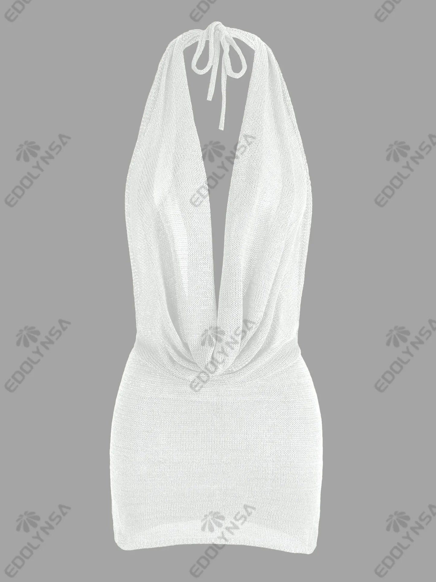 Silk Backless Mini Dress - Slim Fit Summer Vacation Dress With Deep V Neck & Spaghetti Straps