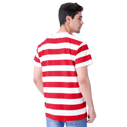 Red and White Striped Shirt Mens Halloween Chritmas Read Across America Day Top Adult Summer Casual Daily Novelty Fashion Tee