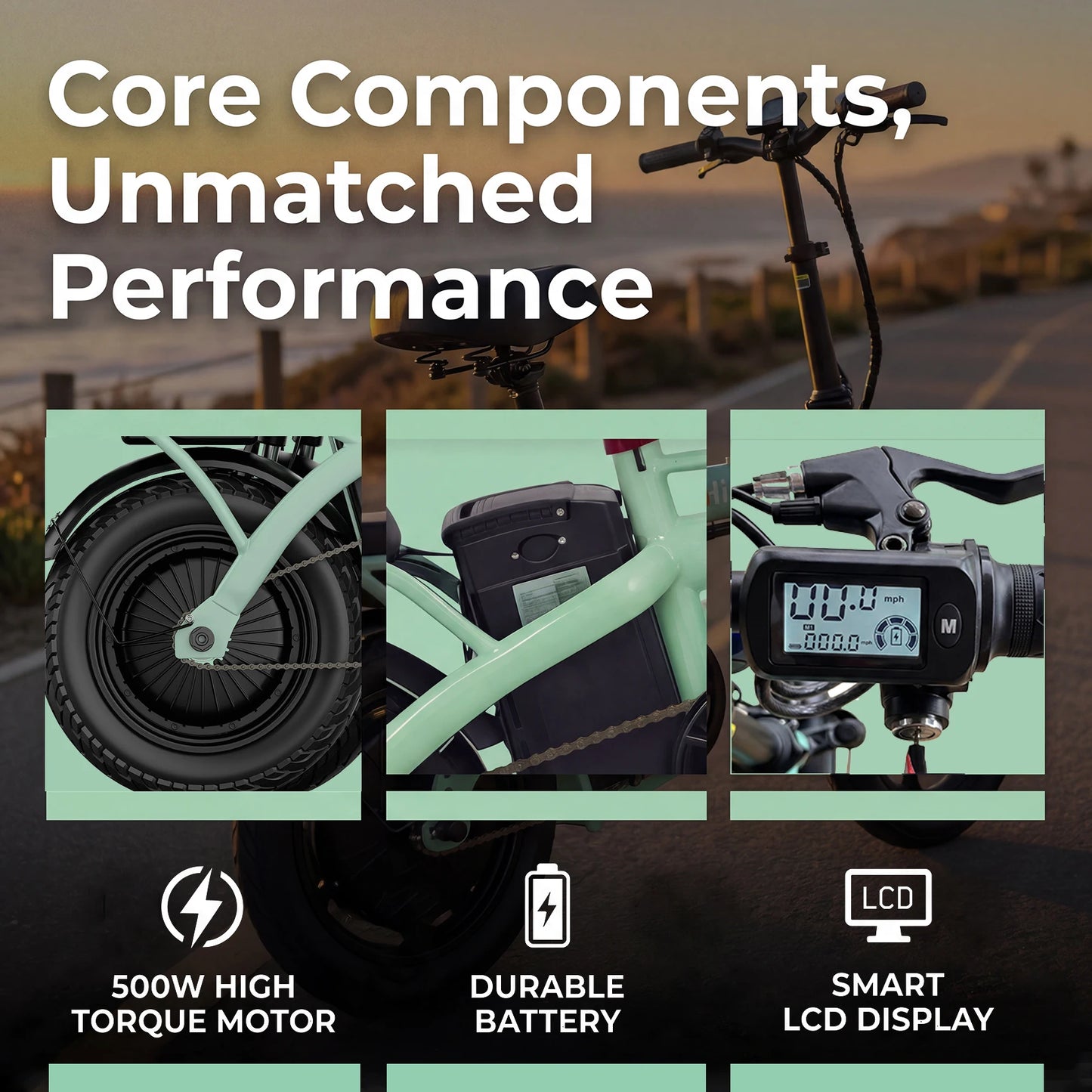 Hisent electric folding bike, 14 inches, 500W brushless motor, 48V 10AH/17.5AH battery available, different models.