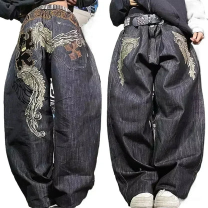 American Street Fashion Trend Big Pocket Loose Jeans Women Harajuku Y2K New Hip Hop Vintage Oversized Jeans Unisex Mopping Jeans