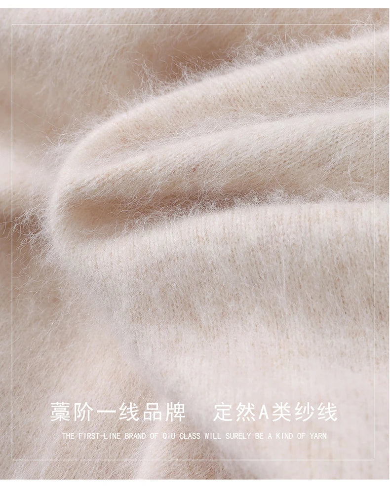 Men's 100% Pure Mink Cashmere Sweater V-neck Pullover Knit Bottoming Shirt Autumn And Winter New Long-Sleeve High-End Mink Tops