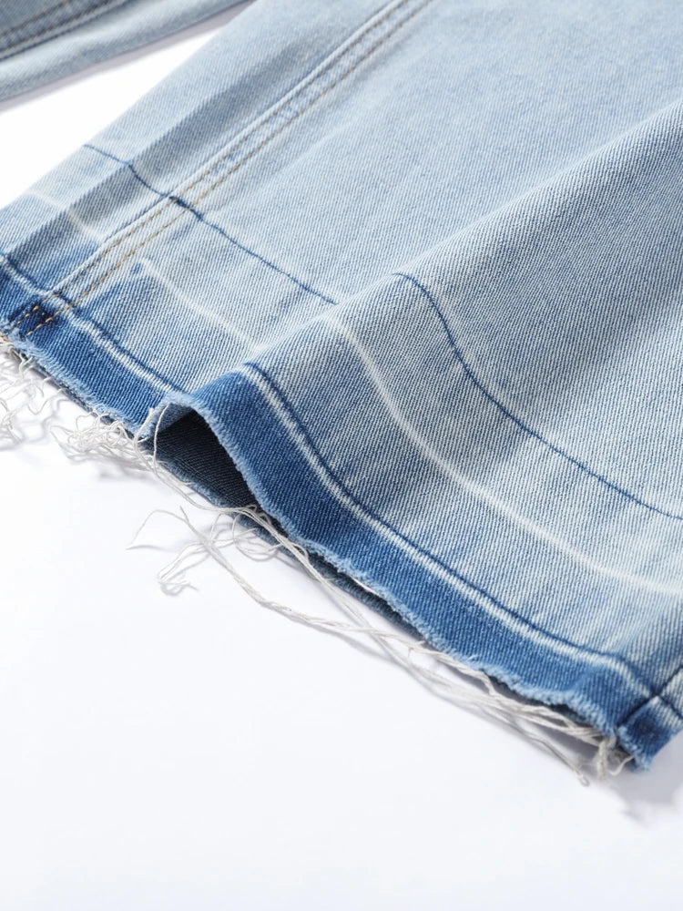 Women Low Waist Jeans Star Rhinestone Pants Cut Out Wide Leg Trousers Light Wash Distressed Denim Pants Street Woman Clothes