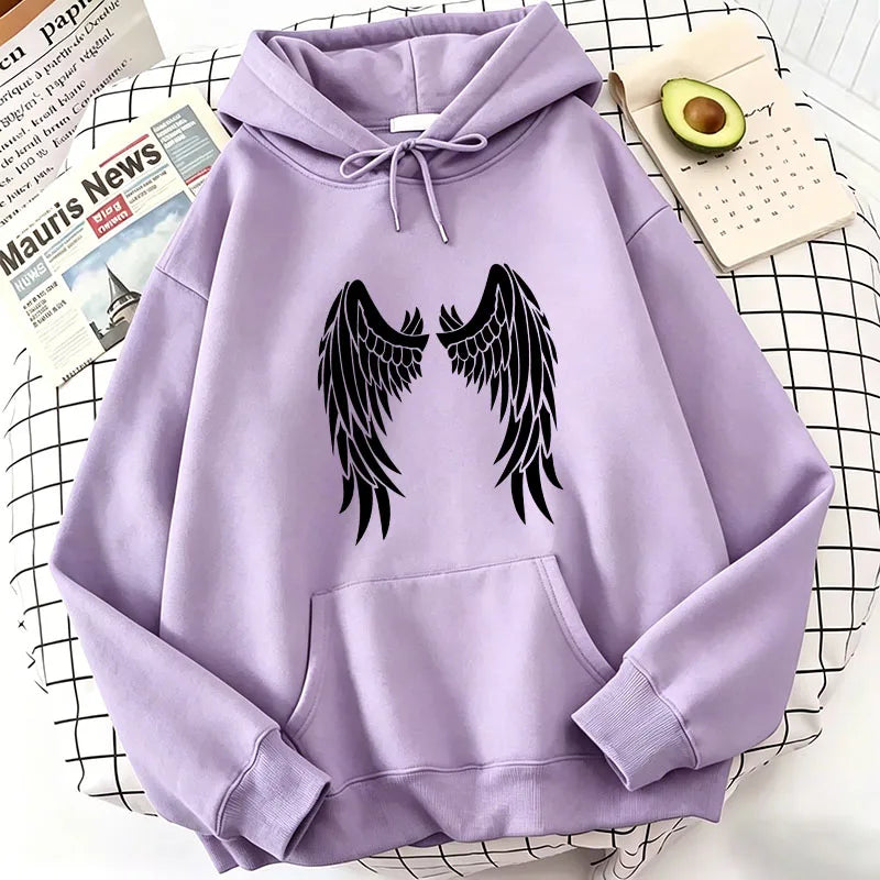 Retro Wing Print Hoodies Autumn Vintage Casual Hoodies Sweatshirts Y2k Women Harajuku Hoodie Sweatshirt
