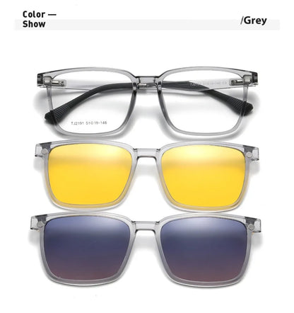 Magnetic Clip-On Glasses – Polarized Prescription Sunglasses with TR90 Frame for Men Women