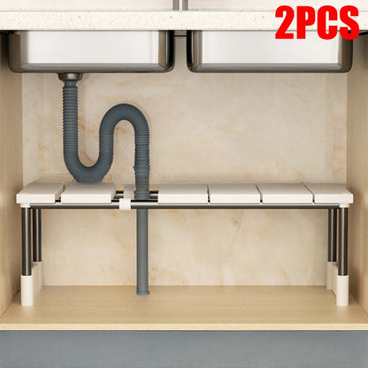 Expandable Stainless Steel Kitchen Sink Storage Rack - Multi-Layer Cabinet Organizer - ZOOMNSTORE