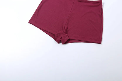 Kliou Ribbed Fashion 2 Piece Set Woman Low-Neck Backless Tank Tops+Skinny Mini Shorts Daily Home Casual Style Classic Outfits