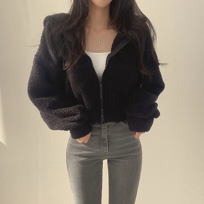 Women Fleece Hoodie - Thick Warm Winter Jacket With Zipper Hooded Outerwear
