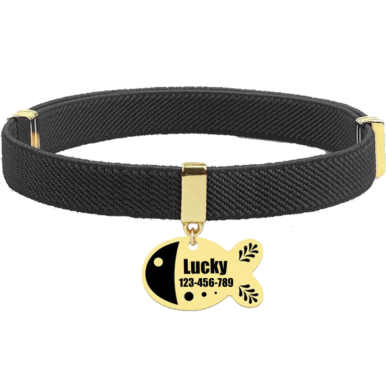 Free Customized Cat Collar Cute Fish Metal Necklace Pet ID Name Tag Personalized GPS Tracker Kitten Dog Breakaway Elastic Collar