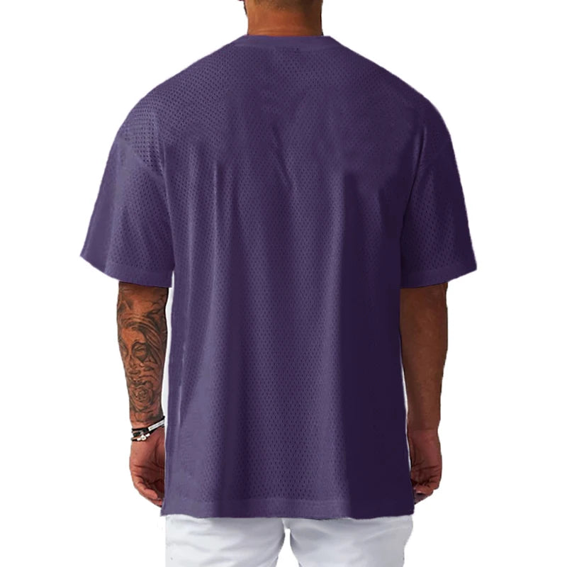 Oversized Breathable Loose Mens Sport T-Shirts Gym Fitness Bodybuilding Half-Sleeve Shirts Summer Quick Dry Mesh Casual Clothing
