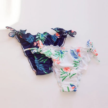 Wholesale Fold Sexy Bandage Brazilian Bikini Thong 2025 Ruffle Flower Swimwear Swimsuit Women Bottom Sexy Cheap Biquini Bottom