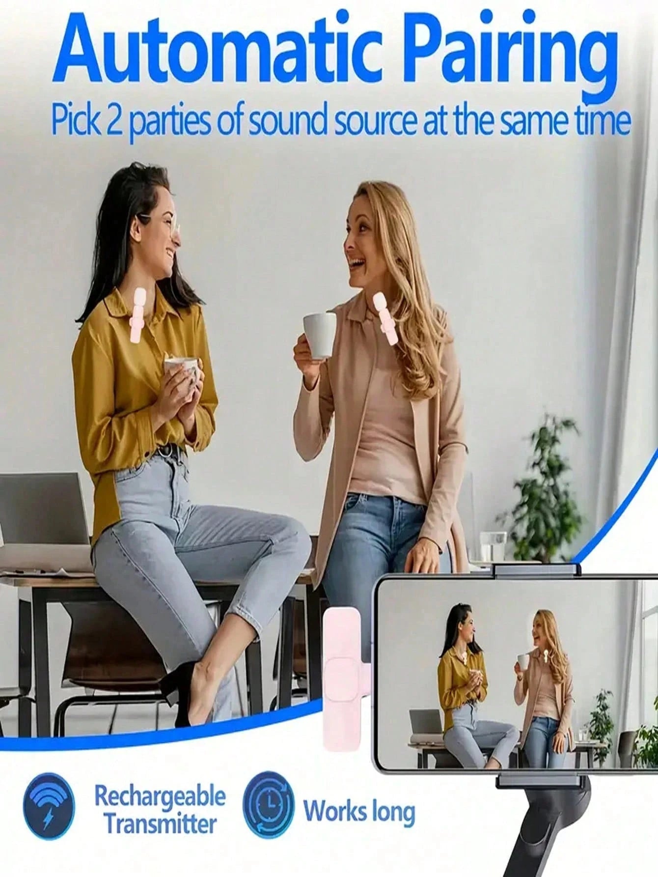 Cute Pink Wireless Lavalier Microphone For IOS & Android Mini Clip-On Microphone With Noise Reduction Plug & Play Portable Mic For Vlog Video Recording & Live Streaming
