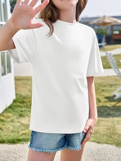 Girls Boys Short Sleeve T Shirts Kids Pure Cotton Summer Oversized Tops Children Teens Solid Casual Crewneck Basic Tees 3-14Y