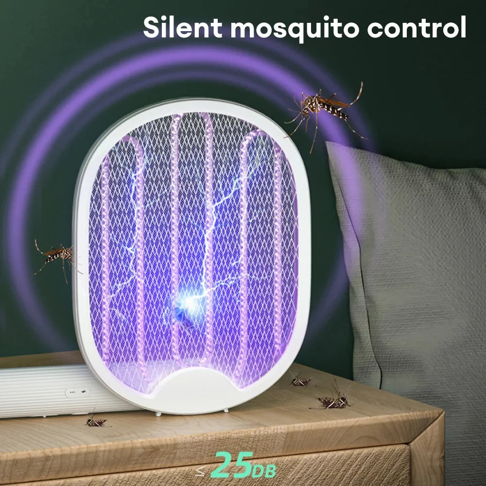 USB Rechargeable Electric Mosquito Killer Fly Swatter Portable UV Light Bug Zapper Mosquito Racket Insect Killer for Home Garden