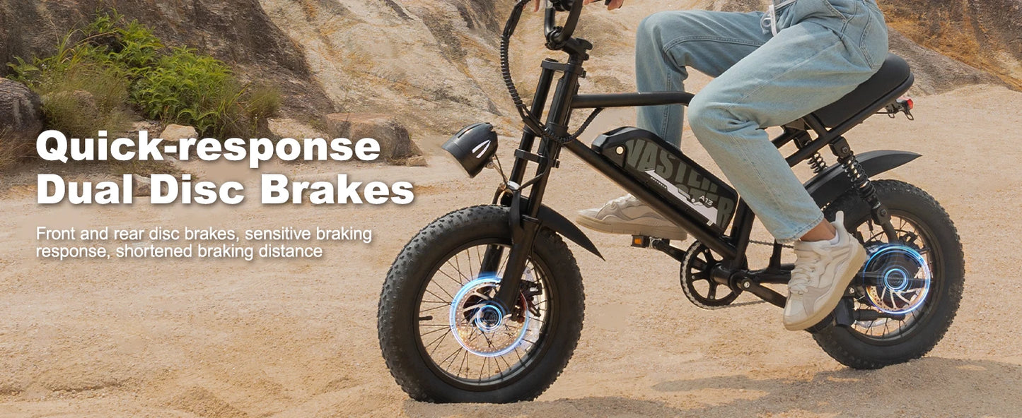 VDL Mountain Electric Bike , 16" Fat Tire Ebike, Wider Seat 250W Peak Motor, Removable Battery, Front Fork Suspension