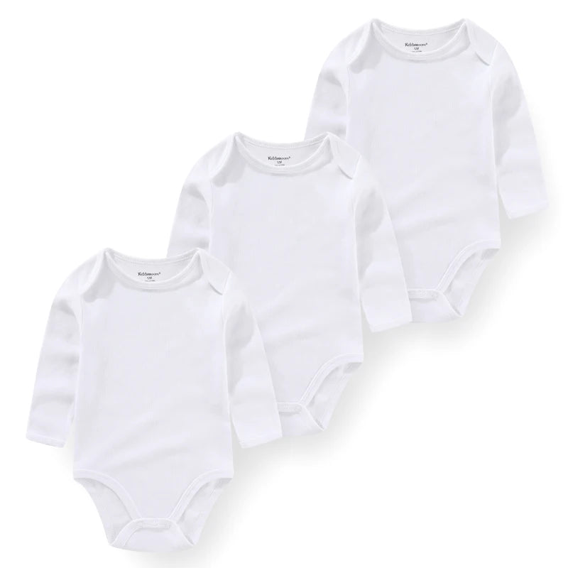Baby Bodysuit Cotton - Newborn Onesies 3 Pcs Long Sleeve Soft Infant Bodysuits
