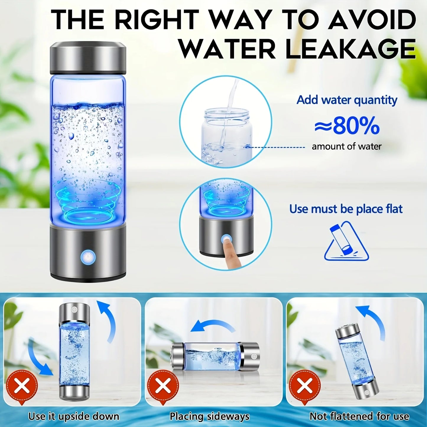 One hydrogen water bottle, hydrogen-rich water cup, USB-charged hydrogen electrolysis generator (3 minutes charge), fitness