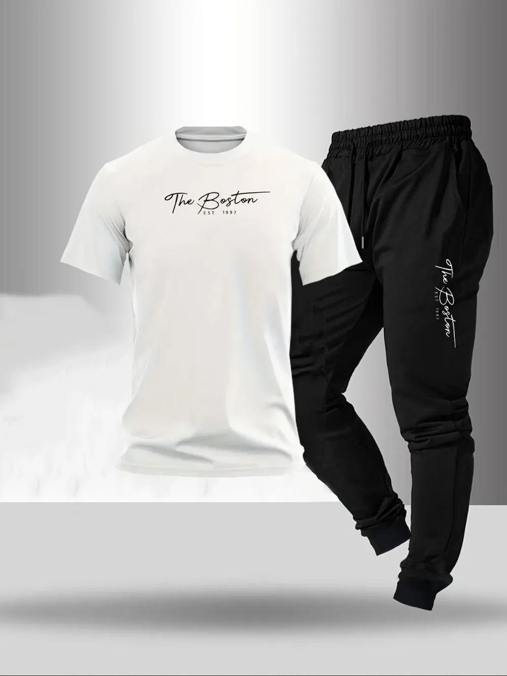 Hot selling summer men's letter printed micro elastic comfortable round neck T-shirt pants set outdoor fashion two-piece set
