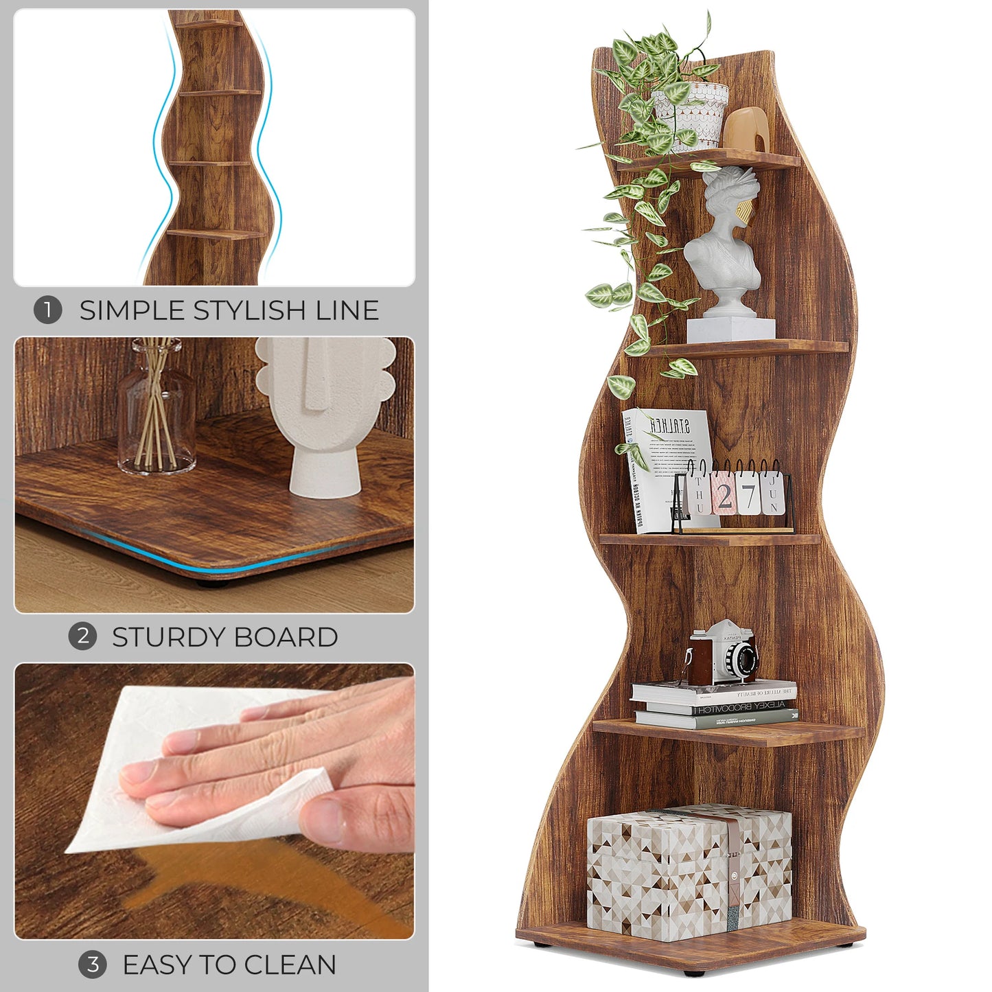 Corner Bookshelf - Modern 5-Tier Shelf | Stylish Wooden Storage Rack