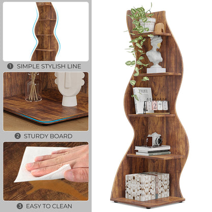 Corner Bookshelf - Modern 5-Tier Shelf | Stylish Wooden Storage Rack