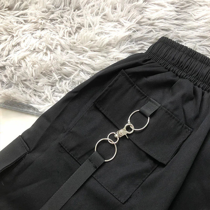 Summer Cargo Shorts Women Y2K Harajuku Streetwear Hip Hop with Chain Shorts Bf High Waist Baggy Wide Leg Short Pants New