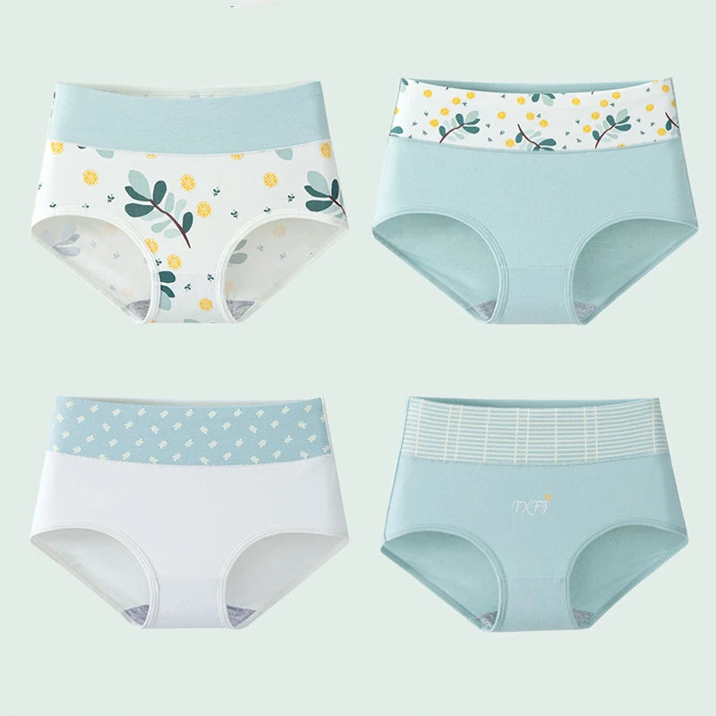 4Pcs/Set High Waist Cotton Panties Women Body Shaper Underwear Fashion Print Panty Girls Briefs Seamless Female Lingerie