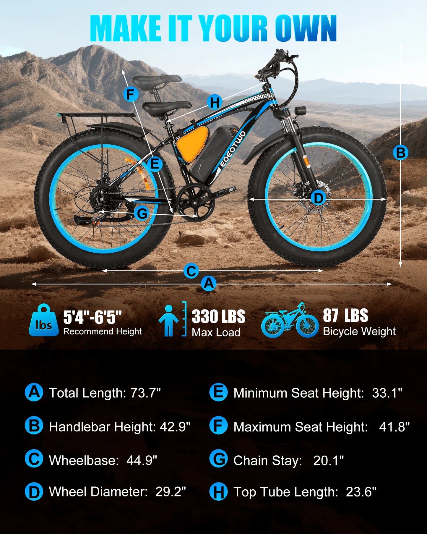 EOEOTWO Electric Bike,1500W Peak Ebikes for Adults, 26'' Fat Tire Best Ebike for Men, 70 Miles with 960Wh Battery, 25-30MPH Max Speed Bicycles, 330LB Capacity