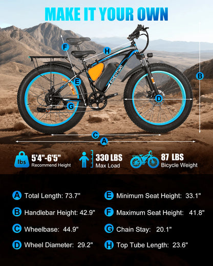 EOEOTWO Electric Bike,1500W Peak Ebikes for Adults, 26'' Fat Tire Best Ebike for Men, 70 Miles with 960Wh Battery, 25-30MPH Max Speed Bicycles, 330LB Capacity