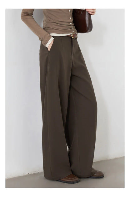 CHIC VEN Women Pants Solid Casual  Slim Straight Leg Suit Wide Leg Ladies Trousers Spring Autumn 2025 Clothing for Woman